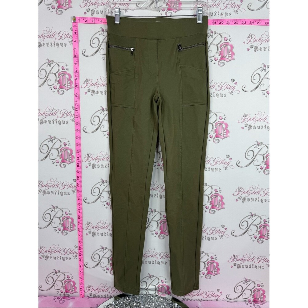 Suzy Shier Olive Green Ponte Skinny Pants with Zip Pockets